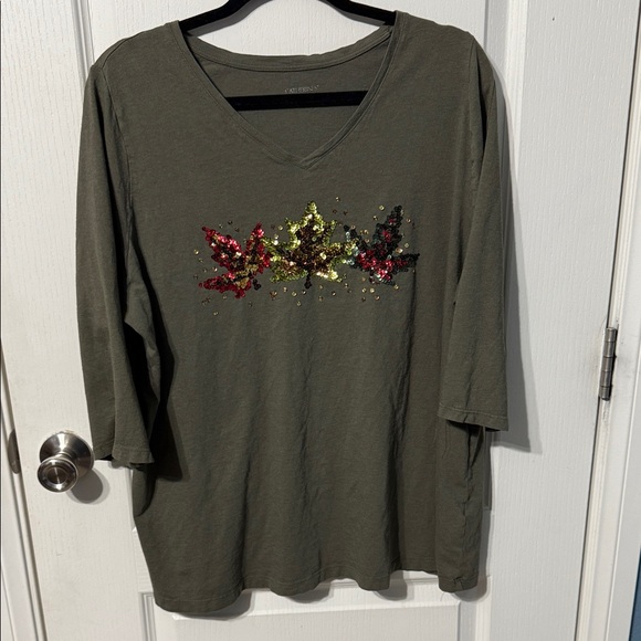 Catherine’s Olive Green Sequin Leaf Women's Top 2x - Picture 1 of 4